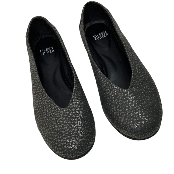 EILEEN FISHER Genuine All Around Leather Glamour Ballet Flats High Vamp US Sz 5 - Picture 3 of 9
